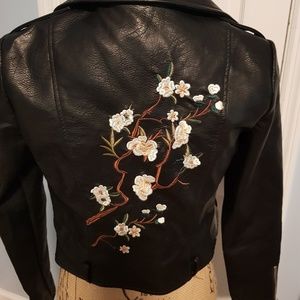 Faux leather embroidered jacket